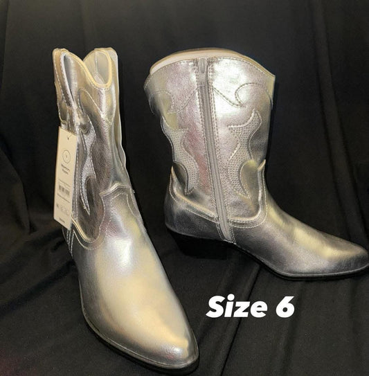 Silver Leather Cowboy Boot