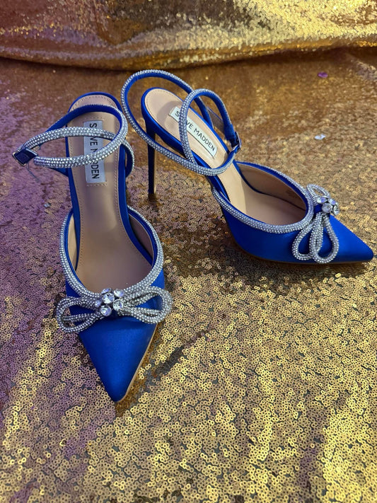 Size 7.5 Blue Bling Bow Sling Back