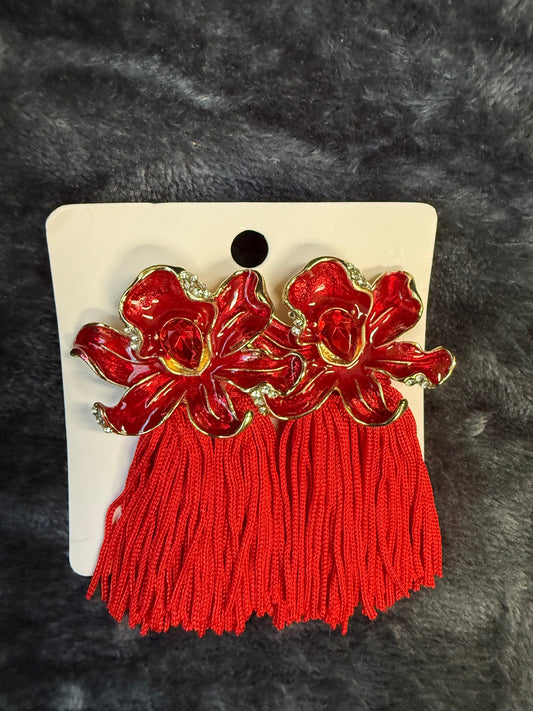 Gold Trim Glower Tassel Earrings