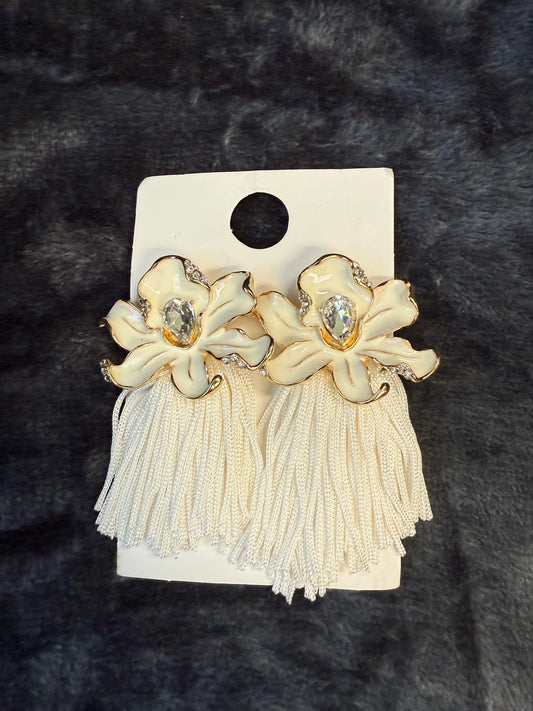 Gold Trim Glower Tassel Earrings