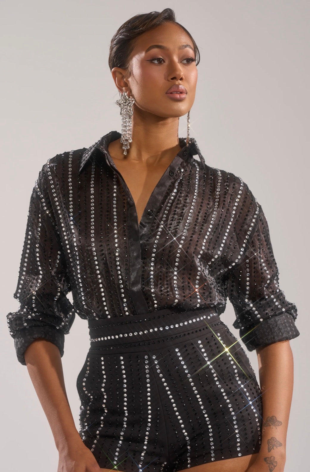 Black Embellished Sequin Shorts Romper