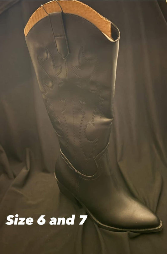 Tall Black Leather Cowboy Boots