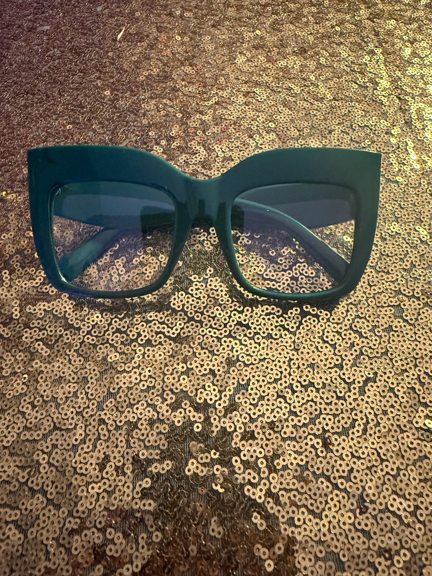 Green square cat eye glasses