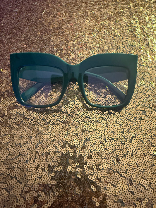 Green square cat eye glasses