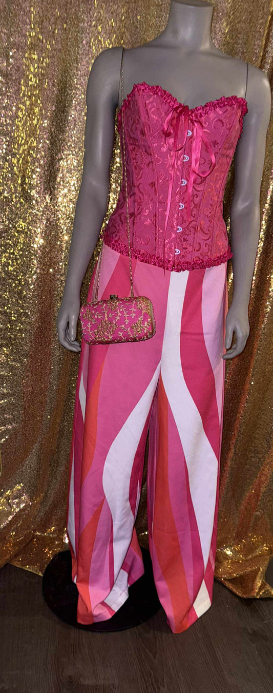 Pink Velour Wide Leg Pant